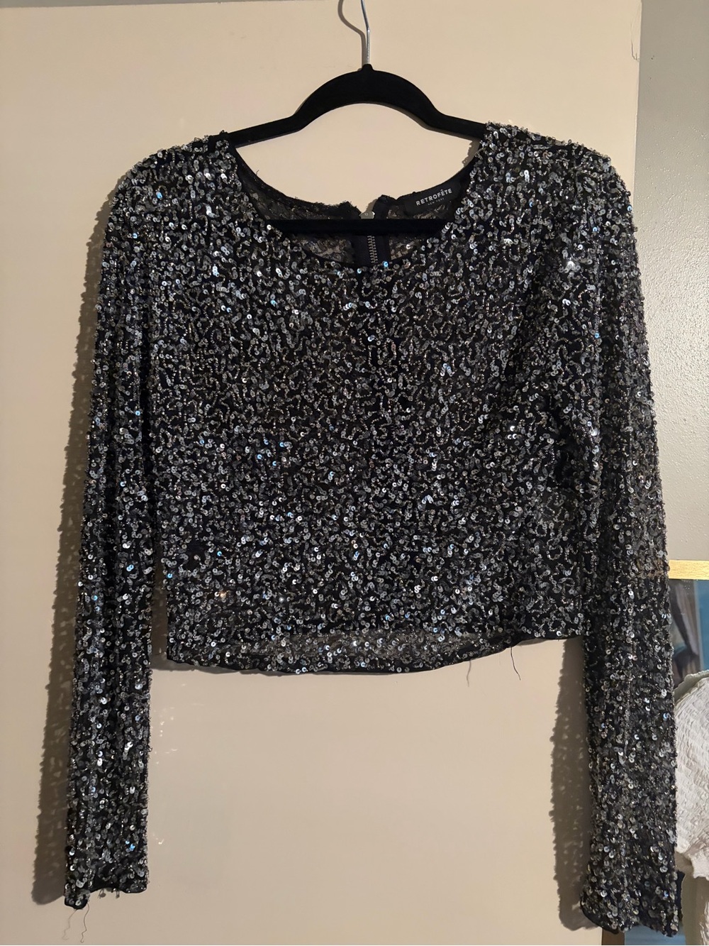 Retrofete Sequin Long-Sleeve Crop Top